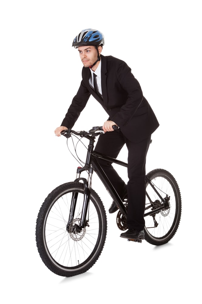 a man cycling to work