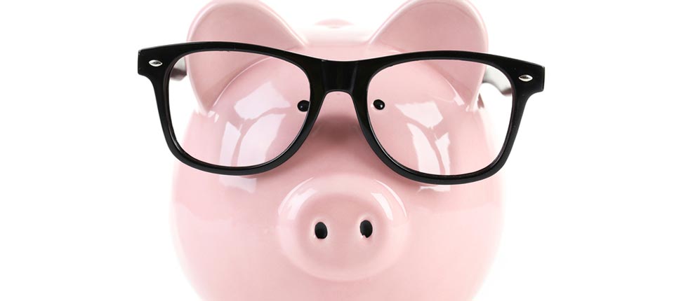 piggy bank wearing glasses