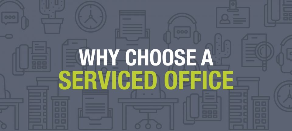 A grey blog post header with the text 'why choose a serviced office'