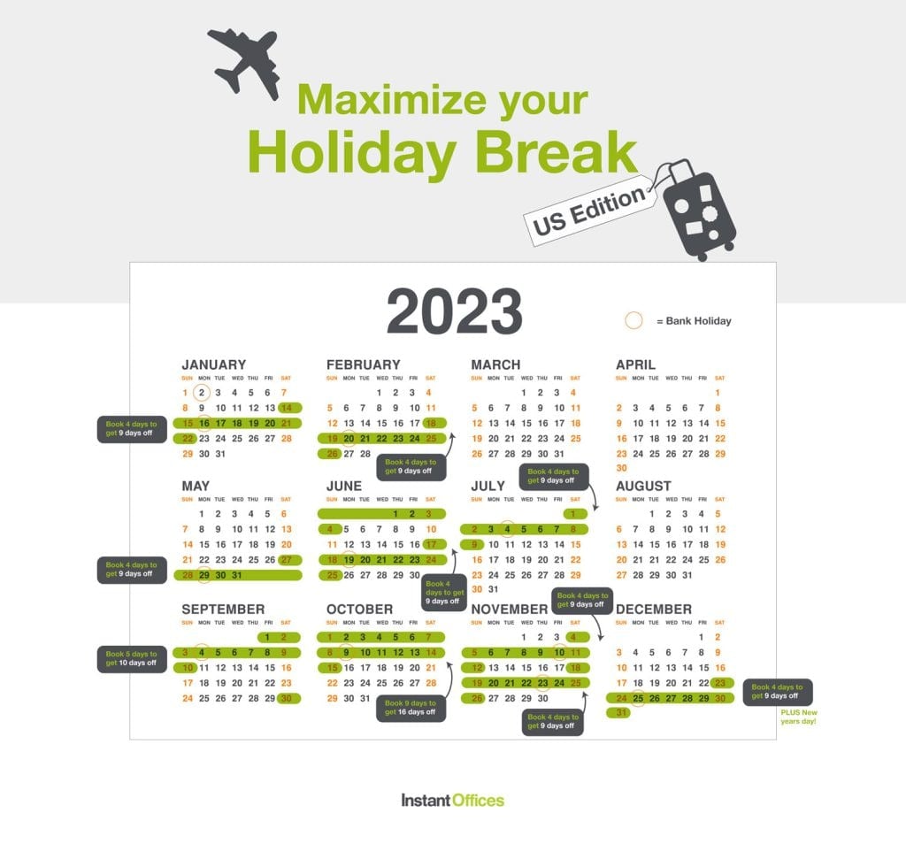 How to maximize annual vacation days in the US in 2023 | Instant Offices