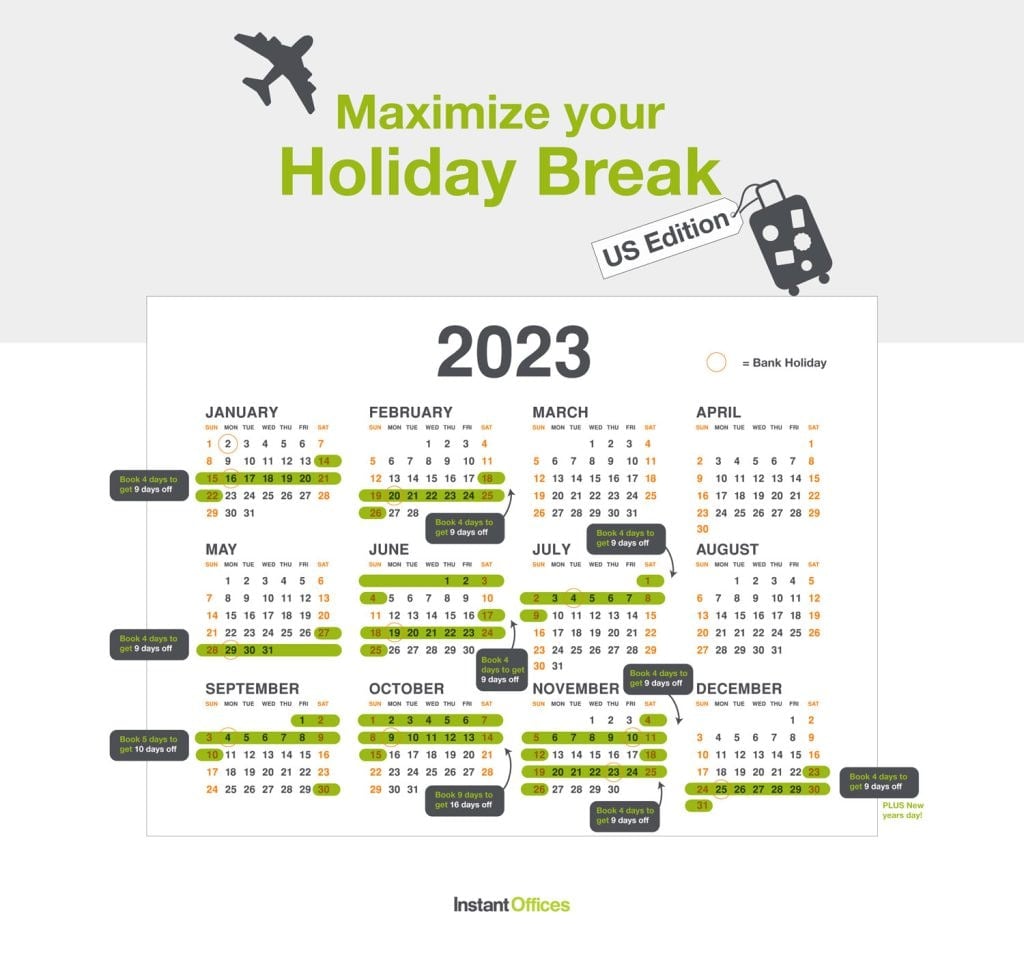 How to maximize annual vacation days in the US in 2023 Instant Offices